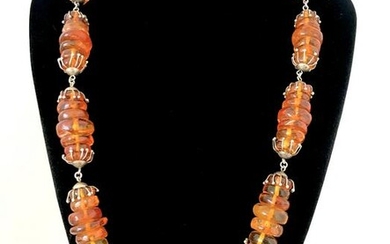 Stunning Vintage Amber Necklace made from Oval shaped