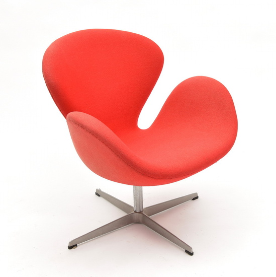 Swan Chair, with red upholstery, on turnable aluminum...