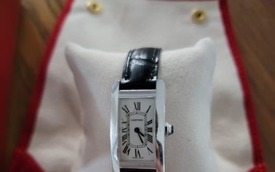 TANK AMERICAINE CARTIER 18K WHITE GOLD WITH BOX, POUCH, & SERVICE RECEIPT