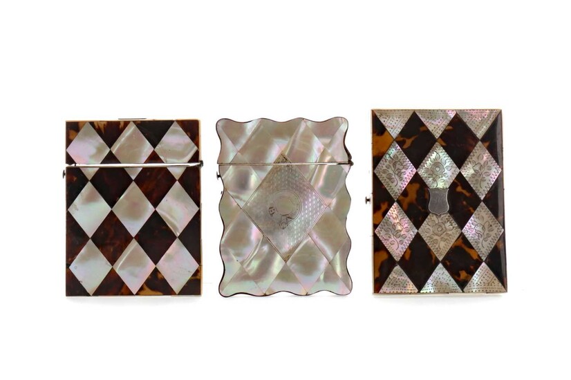 THREE LATE 19TH CENTURY MOTHER OF PEARL AND TORTOISESHELL CARD CASES