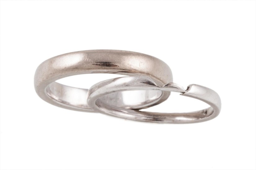 TWO 18CT WHITE GOLD BAND RINGS, size K and J