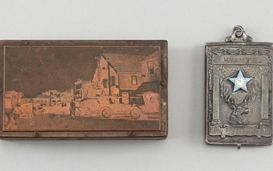 TWO OBJECTS OF HYANNIS, MASSACHUSETTS INTEREST 1) Early 20th Century copper plate depicting Main Street. 2" x 3.25". 2) Silver plate...