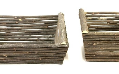 TWO WOVEN TWIG BOXES