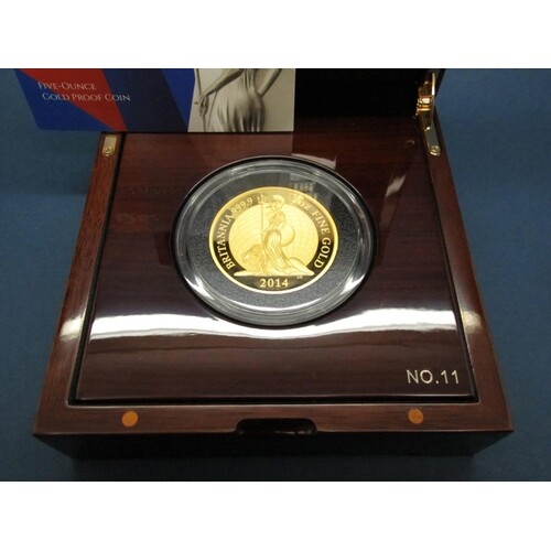 The Royal Mint 2014 Britannia 5oz Gold Proof Coin, certified...