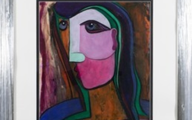 Theo Mackaay (1950), abstract painting of female head, oil on...