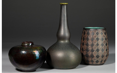 Three French Glazed Ceramic Vases (early 20th century)