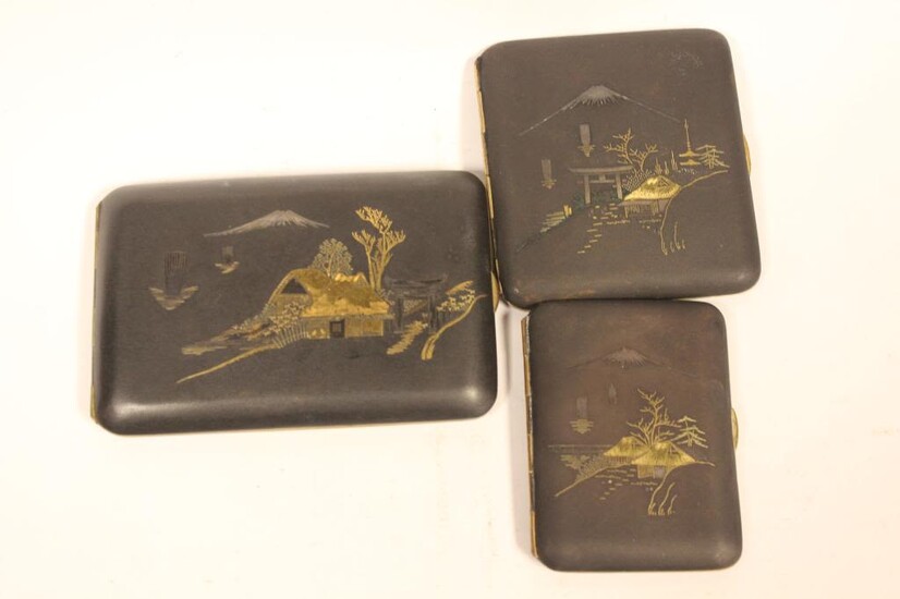 Three Japanese Mixed Metal Case,Signed