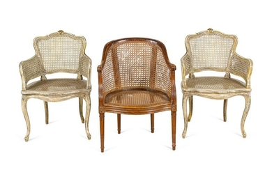 Three Louis XV Style Chairs Height of first 33 inches.