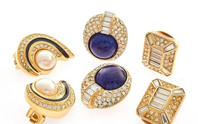 Three Pairs of Vintage Gold-Tone Ear Clips