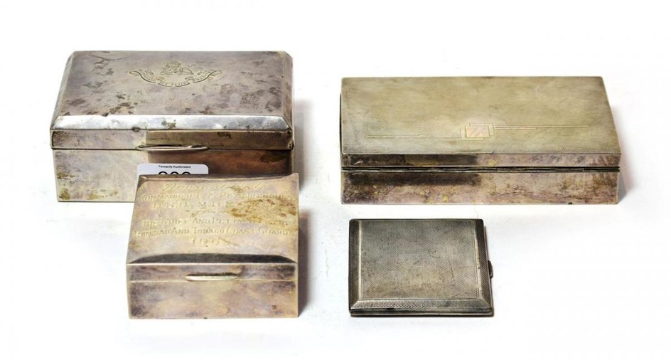 Three various silver cigarette-boxes and a silver cigarette-case, the cigarette-boxes...