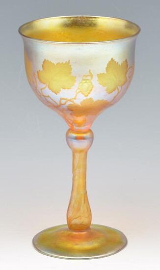 Tiffany Engraved Gold Favrile Goblet, grape & vine