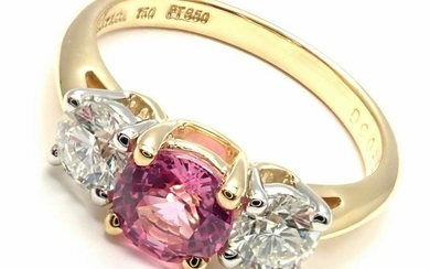 Tiffany & Co 18k Gold Platinum Three Stone Diamond Pink