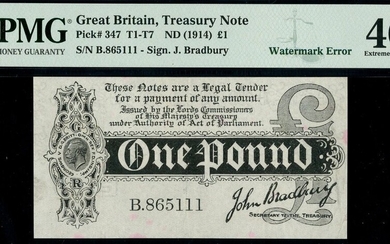 Treasury Series, John Bradbury, first issue £1, ND (7 August 1914), serial number B.865111, (EP...