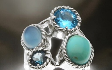 Turquoise & Blue Topaz Statement Ring crafted with precision in Sterling Silver - Size 6