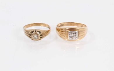 Two 9ct gold diamond single stone gypsy rings