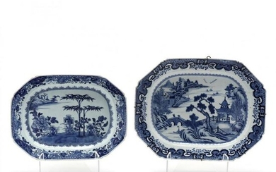 Two Chinese Export Porcelain Blue and White Serving