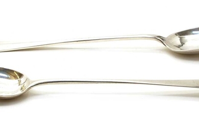 Two English silver basting spoons