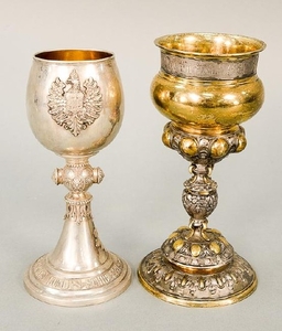Two German silver chalices, one marked Stuttgart 1875