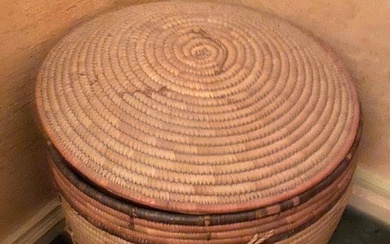 Two Rattan Woven Circular Baskets