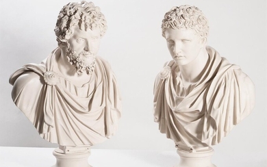 Two large modern resin 'marble' busts of Romans