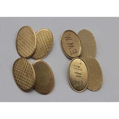 Two pairs of 9ct gold cufflinks, chain link type, one pair m...