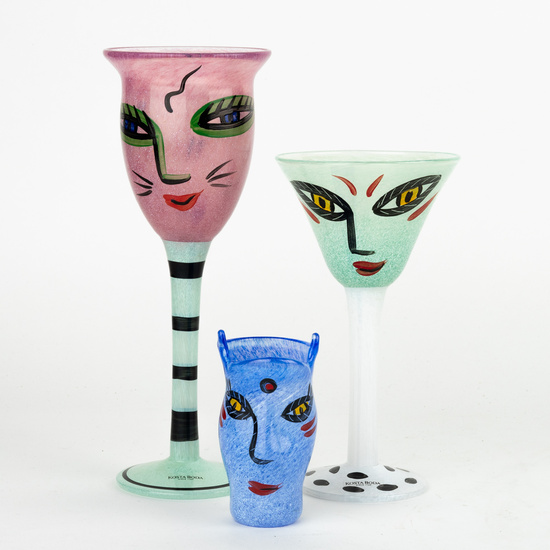 ULRICA HYDMAN-VALLIEN. 3 pieces of art glass, “Open Minds”, signed, Kosta Boda.