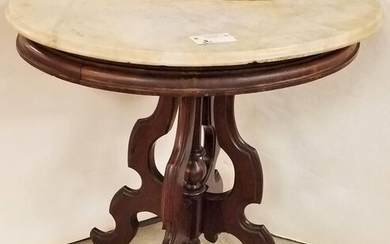 VICT MARBLE TOP WALNUT TABLE 30"H X 29"W X 22 1/2"D