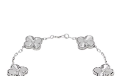 Van Cleef & Arpels 18K White Gold 5 Motifs Guilloche Vintage Alhambra Bracelet