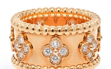 Van Cleef & Arpels 18K Yellow Gold Perlee Diamond Ring