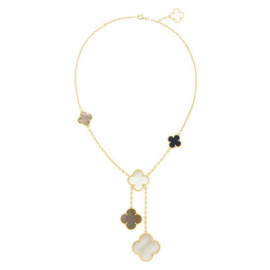 Van Cleef & Arpels Gold, Black Onyx, and Mother-of-Pearl 'Magic Alhambra' Necklace