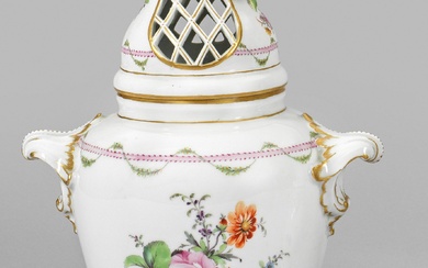 Vase pot-pourri en forme de balustre, couvercle ajouré avec pommeau en forme de fleur de...