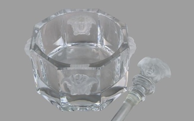 Versace Medusa Head Crystal Glass Bowl & Bottle Stopper By Rosenthal