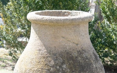 Very Large Round French Carved Stone Pot