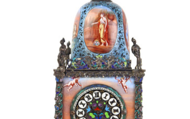 Viennese enamel and silver carriage clock