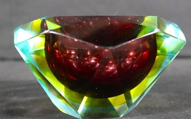 Vintage Ashtray, Murano colored Faceted Glass