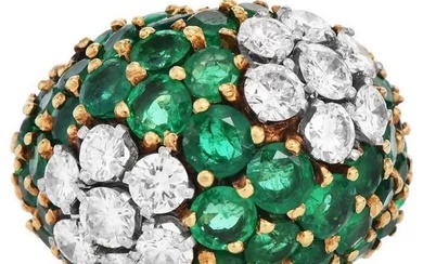 Vintage Emerald Diamond Bombe Dome 18k Gold Cocktail Ring