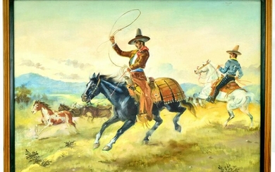 Vintage Folk Art Mexican Vaquero ( Cowboy ) Painting