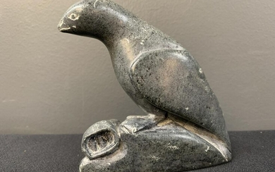 Vintage Inuit Soapstone Carving Falcon Eating Seal