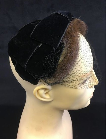 Vintage Ladies Bow Style WhimsiesÂ Hat with Mink Trim