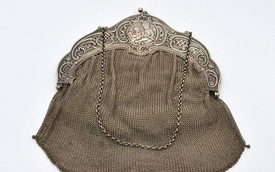 WMF HISTORICISM BAROQUE STYLE BAG, CHAIN BAG, MADE OF SILVER-PLATED METAL, 19TH CENTURY.