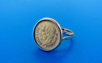 WOW 14k & 24k Yellow Gold Mexican Coin Ring Circa 1940s
