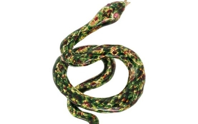 YELLOW GOLD AND POLYCHROME ENAMEL SNAKE BROOCH