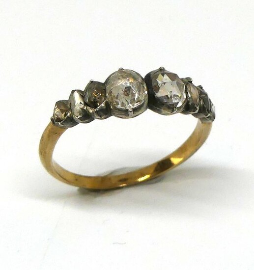 Yellow gold and silver river ring set with rose-cut diamonds. Antique work. Gross weight 3.08 g TDD 62