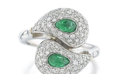 Yin and Yang Diamond and Emerald Bypass Ring