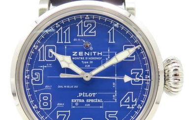 ZENITH Pilot Automatic Watch Leather Belt Stainless Steel 03.2435.679 Blue