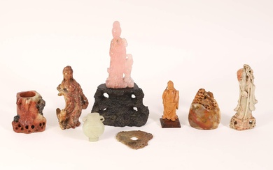 iGavel Auctions: Group of Chinese Soapstone and Wood Articles and a Rose Quartz Figure AFR3SHLM