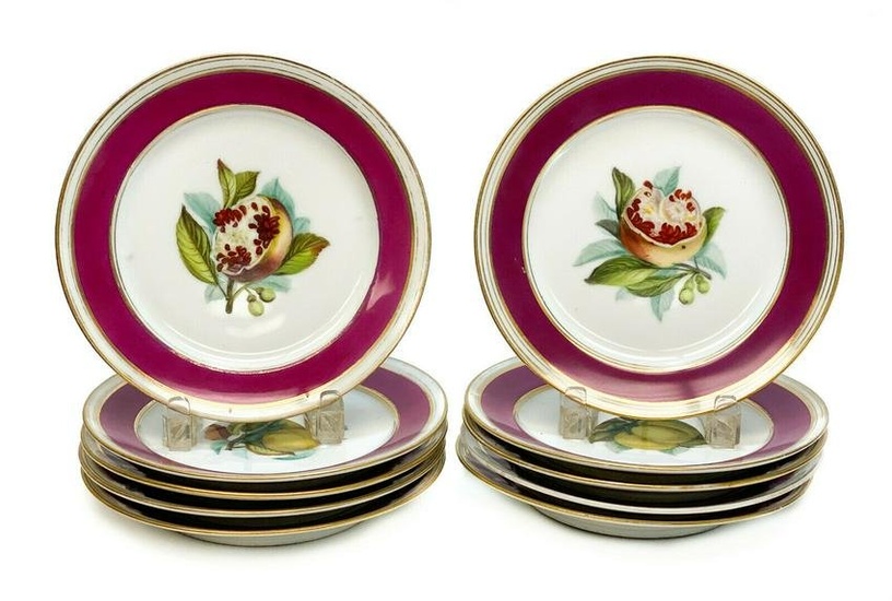 10 French Hand Painted Porcelain Fruit Luncheon Plates