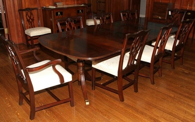 KINDEL FEDERAL STYLE DINING TABLE, 10 CHAIRS