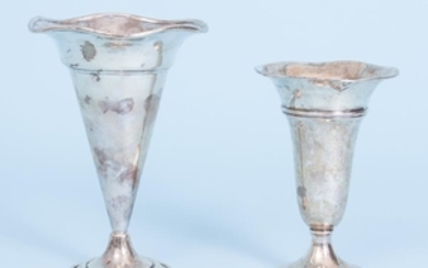 Pair of Sterling Silver Trumpet Form Vases