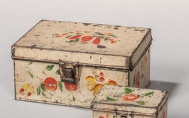 Two Small White-painted Tin Document Boxes